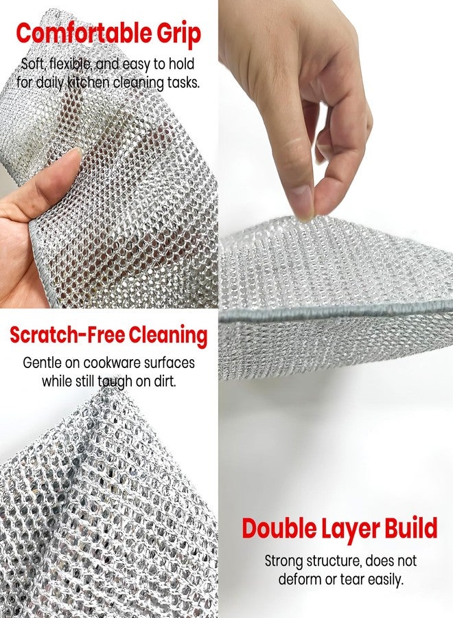 PRIME PICK برايم بيك، عبوة من 10 قطع، مناشف أطباق سلكية مزدوجة الطبقات غير قابلة للخدش | ليفة تنظيف فولاذية للأواني، ليفة تنظيف متعددة الأغراض للأطباق والأحواض، للاستخدام الرطب والجاف | إسفنجة شبكية من الفولاذ المقاوم للصدأ غير كاشطة - Image 3